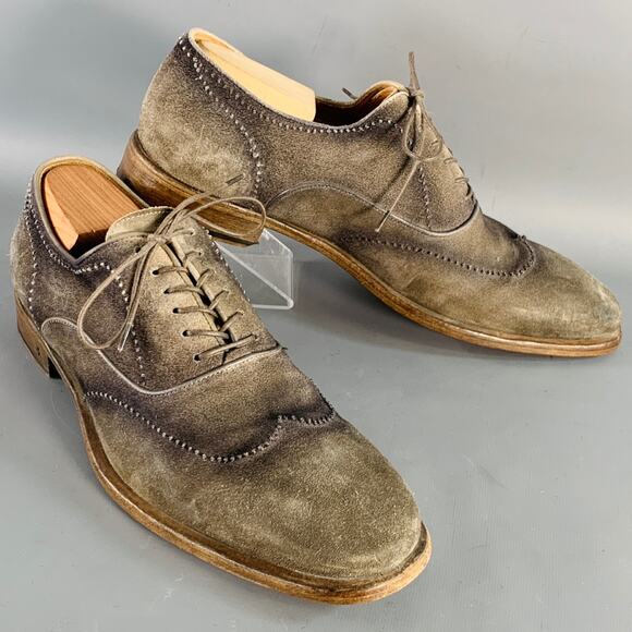 JOHN VARVATOS Size 10 Antique Grey Suede Oxford Lace-Up Shoes
